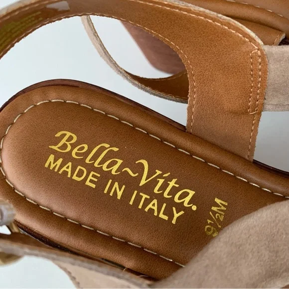 Bella Vita Womens Wes Italy Tan Leather Slingback Wedge Sandals US 9.5 M - Picture 2 of 8